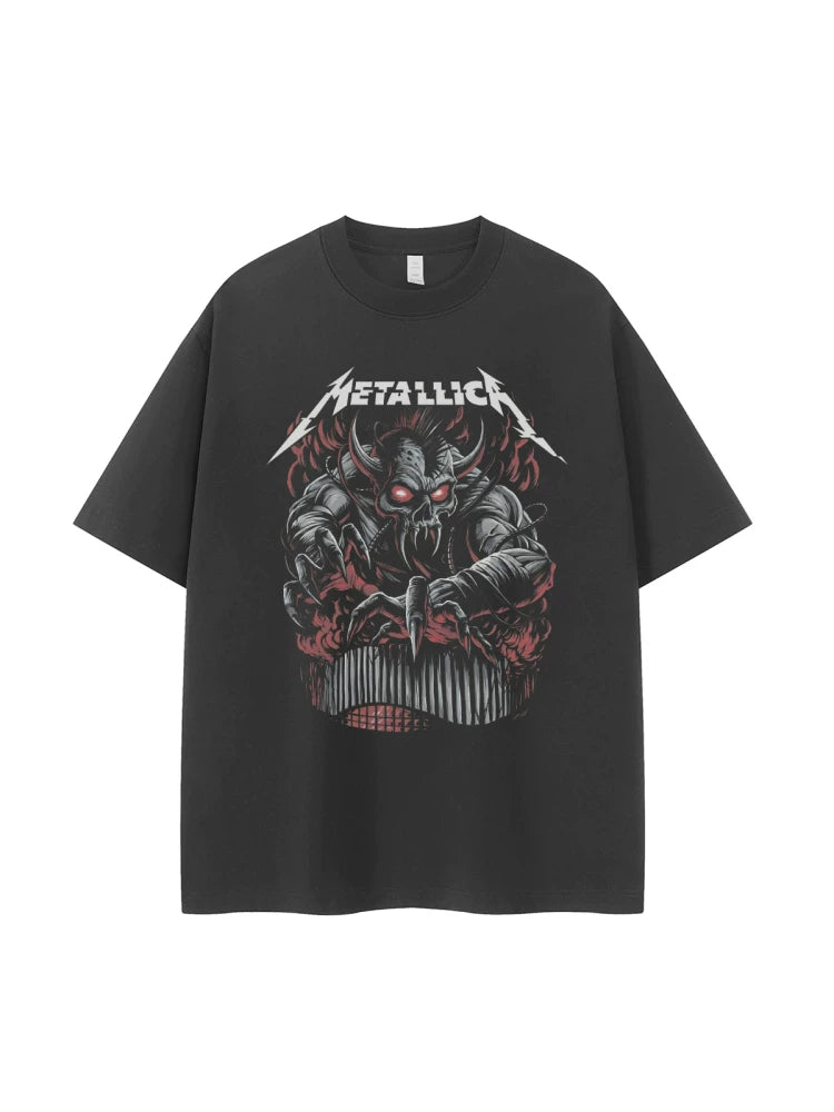 Metallica metal band retro American street vtg loose shoulder pure cotton round neck rock short sleeved T-shirt