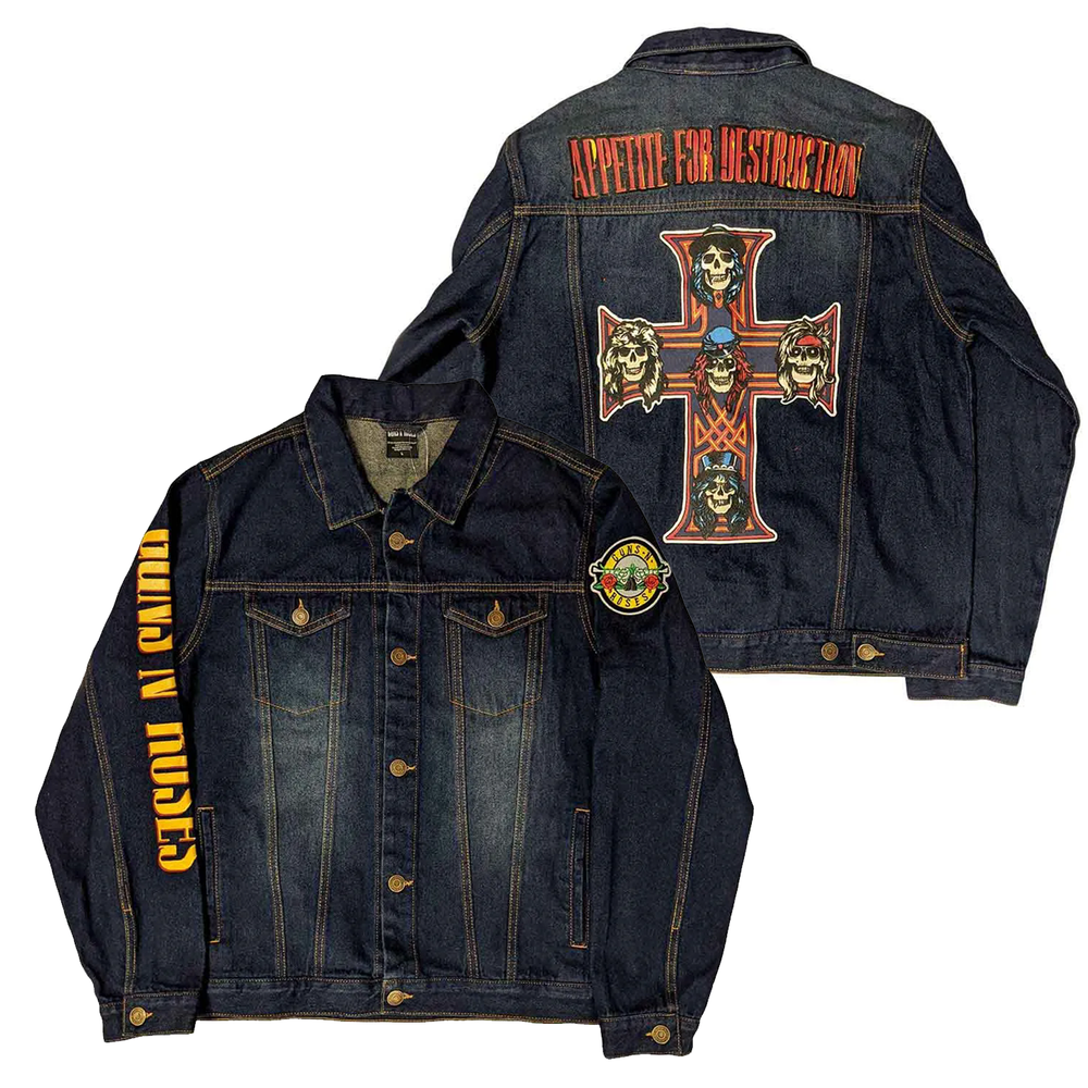 Gunslinger ACDC band Nirvana rock deep blue lapel denim jacket European and American street motorcycle denim jacket (1)