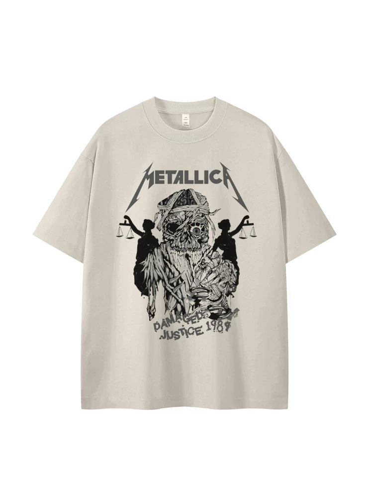 Metallica金属乐队复古美式街头小众设计感vtg落肩摇滚短袖T恤衫