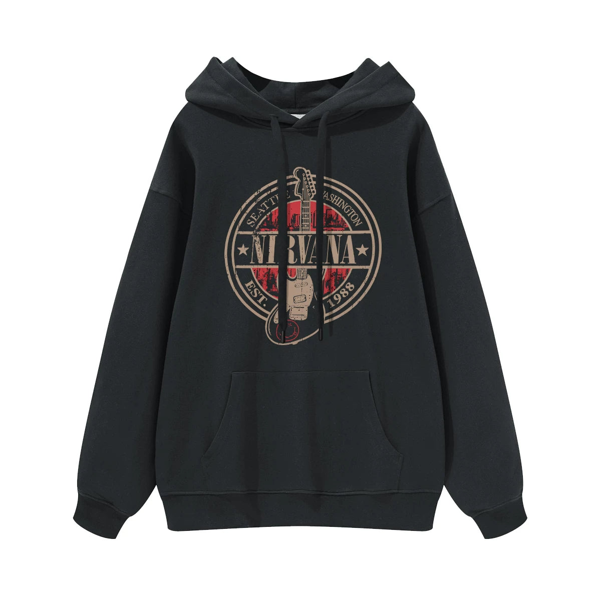 NIRVANA Nirvana Rock Band American Street Gun Flower Nirvana Black Gray White Pure Cotton Hooded Round Neck Sweatshirt (8)
