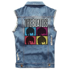 The Beatles, Lennon, retro rock, sleeveless denim vest, vest, vest, denim shirt (1)