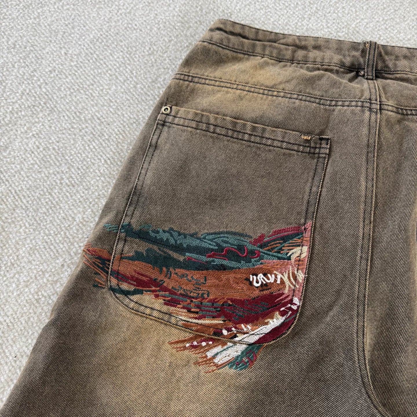 Derschutze Vintage Embroidered Denim Pants