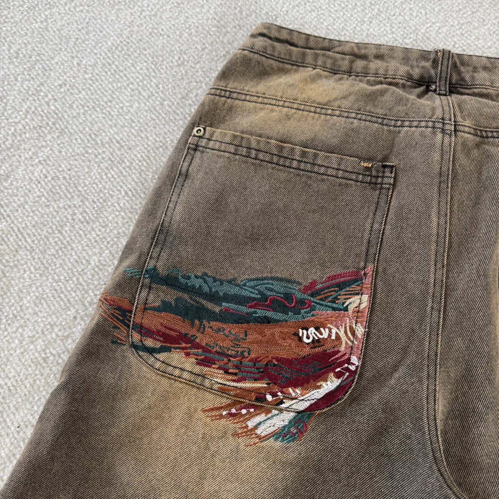 Derschutze Vintage Embroidered Denim Pants
