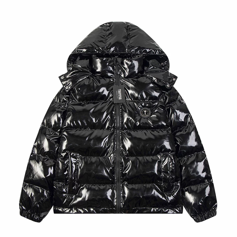 Trapstar detachable hat bright PU leather cotton-padded jacket