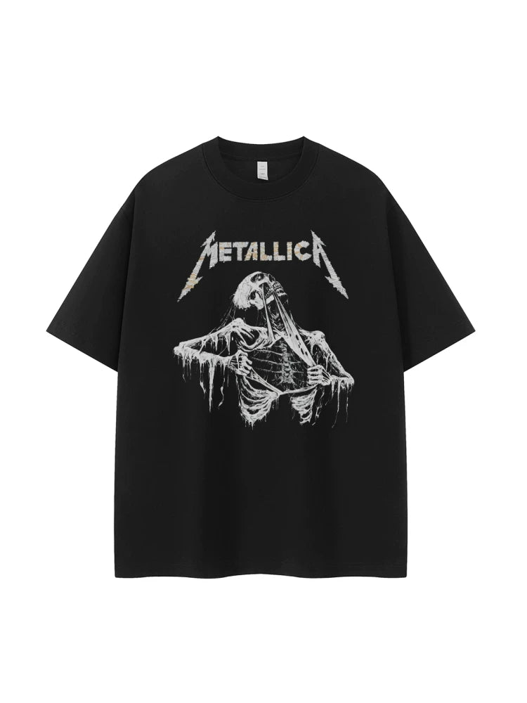 Metallica metal band retro American street dark skeleton niche design rock short sleeved T-shirt