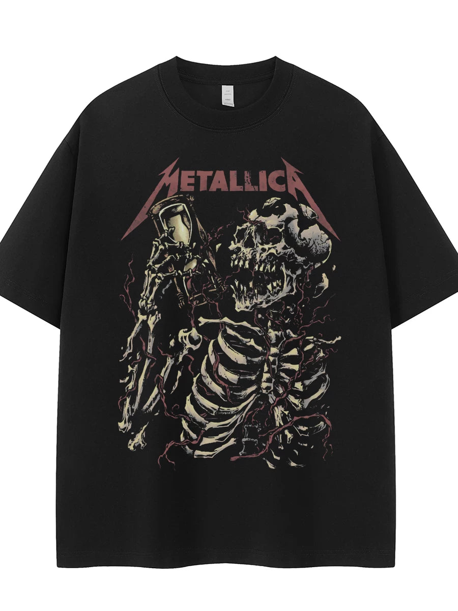 Metallica metal band retro American street vtg loose shoulder pure cotton round neck rock short sleeved T-shirt