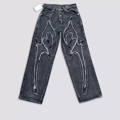 Thug Club Stiletto Pattern Embroidered Loose Denim Pants