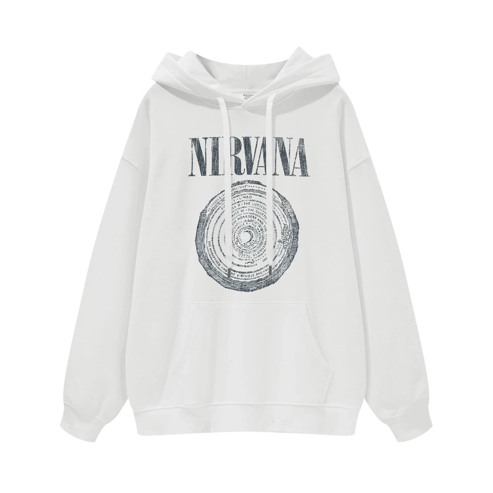NIRVANA Nirvana Rock Band American Street Gun Flower Nirvana Black Gray White Pure Cotton Hooded Round Neck Sweatshirt (8)