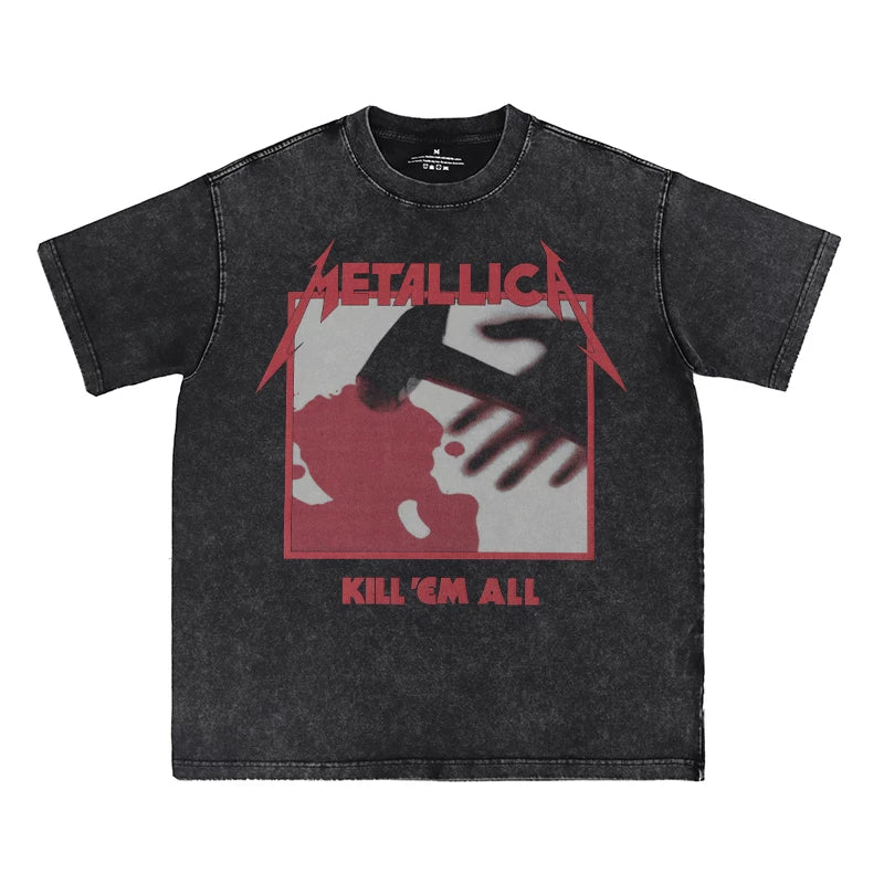 Metallica Digital Direct Water Spray Laundry Vintage Rock Band American Street Hip Hop Punk Short Sleeve T-shirt