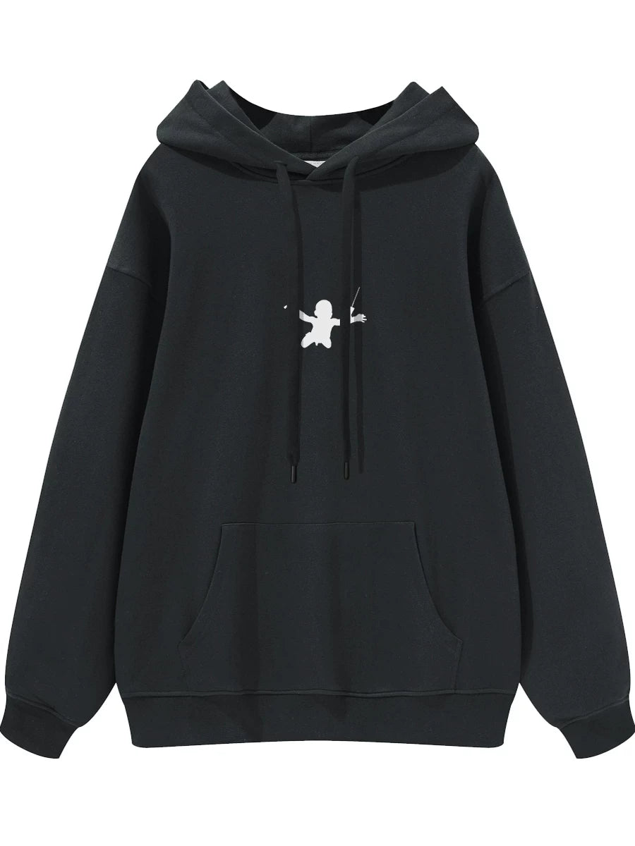 NIRVANA Nirvana Rock Band American Street Gun Flower Nirvana Black Gray White Pure Cotton Hooded Round Neck Sweatshirt (10)