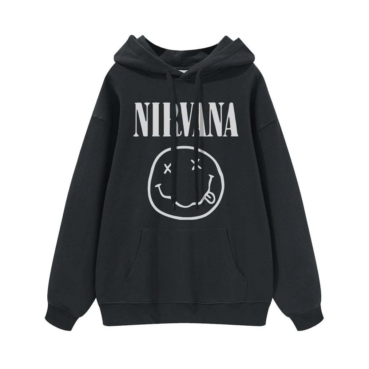NIRVANA Nirvana Rock Band American Street Gun Flower Nirvana Black Gray White Pure Cotton Hooded Round Neck Sweatshirt (3)