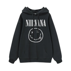 NIRVANA Nirvana Rock Band American Street Gun Flower Nirvana Black Gray White Pure Cotton Hooded Round Neck Sweatshirt (3)