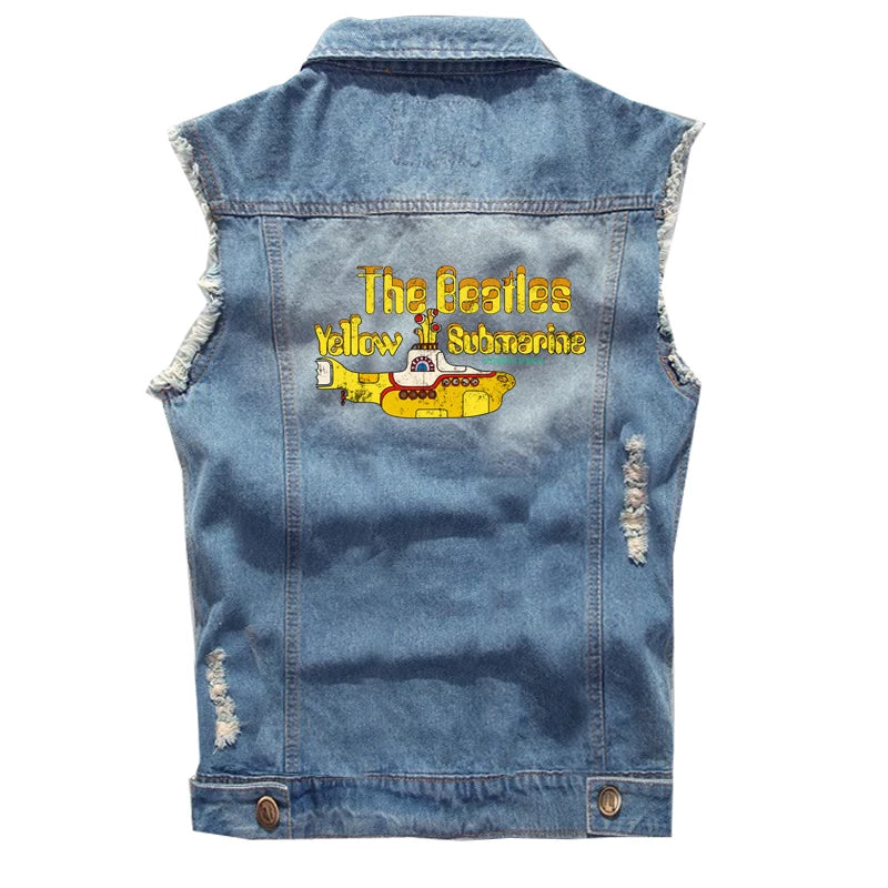 The Beatles, Lennon, retro rock, sleeveless denim vest, vest, vest, denim shirt (2)