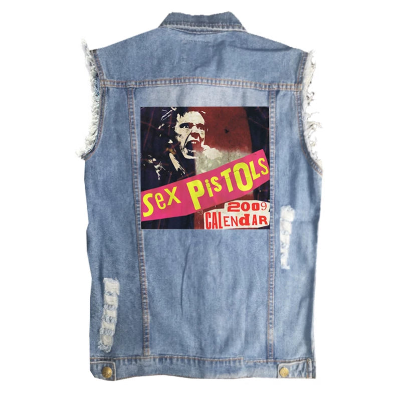 SEX PISTOLS sex pistol European and American men's street style vintage denim shirt vest sleeveless vest (2)