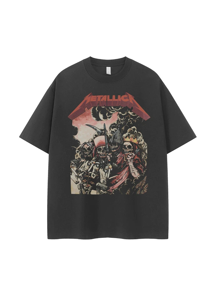 Metallica metal band retro American street vtg loose shoulder pure cotton round neck rock short sleeved T-shirt