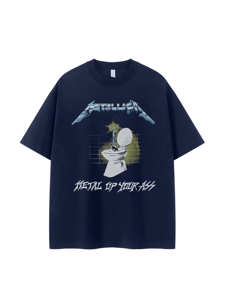 Metallica metal band retro American street hip-hop niche vtg off shoulder loose rock short sleeved T-shirt