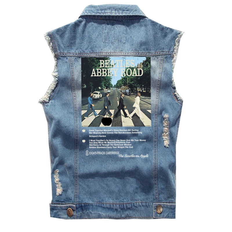The Beatles, Lennon, retro rock, sleeveless denim vest, vest, vest, denim shirt (1)