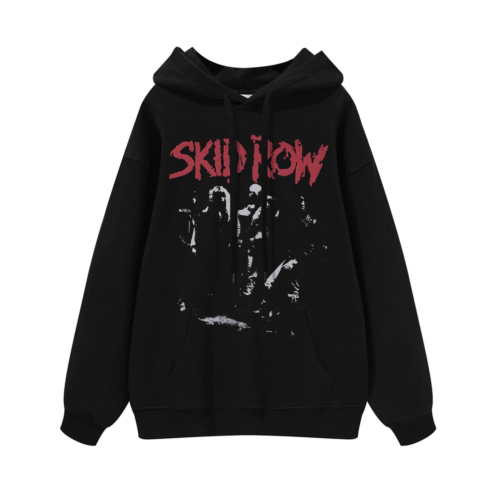 SKID ROW Poor Street Rock Band Gunslinger American Street Men's and Women's Black Grey Cotton Hooded Round Neck Hoodie