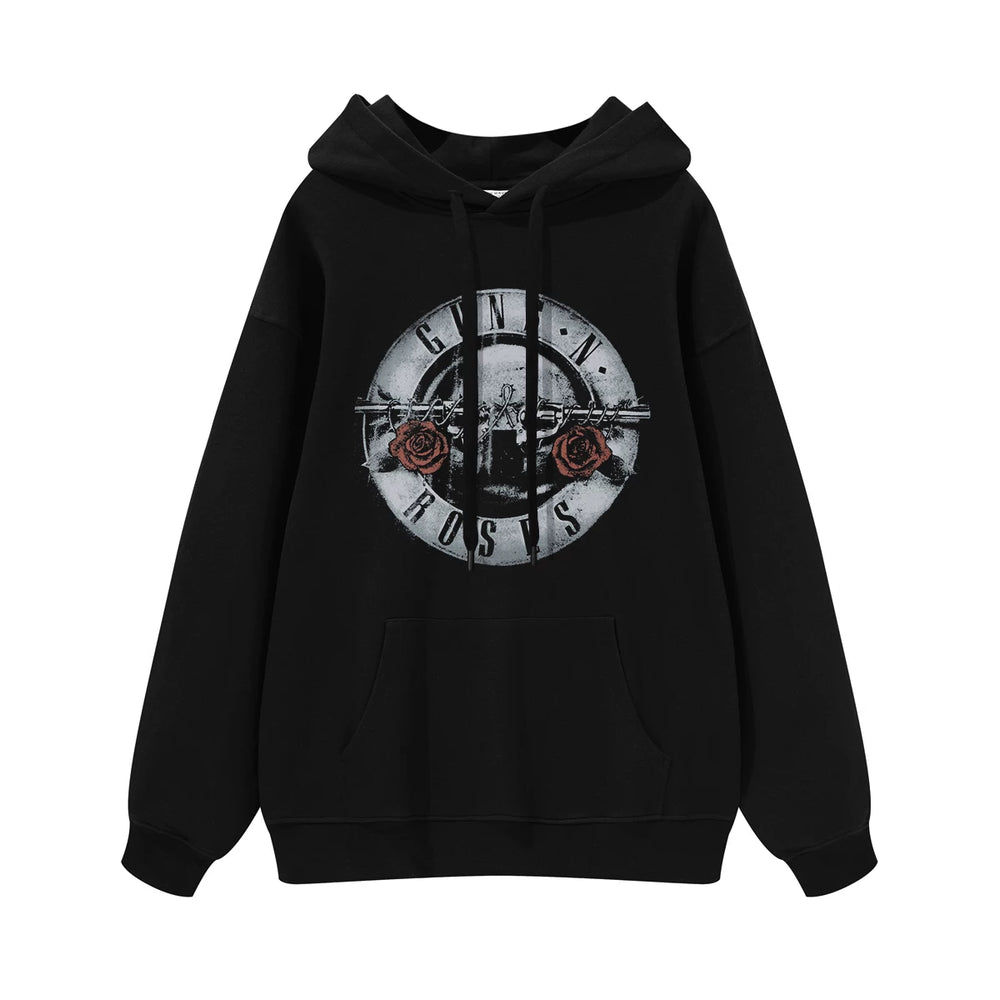 Guns n Roses Rock Band American Street Men's and Women's Black Grey White Cotton Hooded Round Neck Hoodie (1)