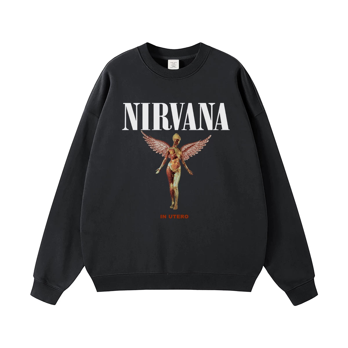 NIRVANA Nirvana Rock Band American Street Gun Flower Nirvana Black Gray White Pure Cotton Hooded Round Neck Sweatshirt (10)