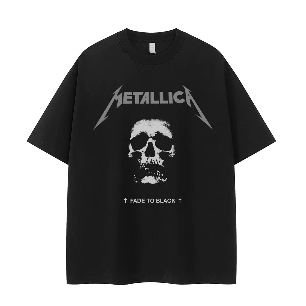 Metallica metal band retro American street dark skeleton niche design rock short sleeved T-shirt