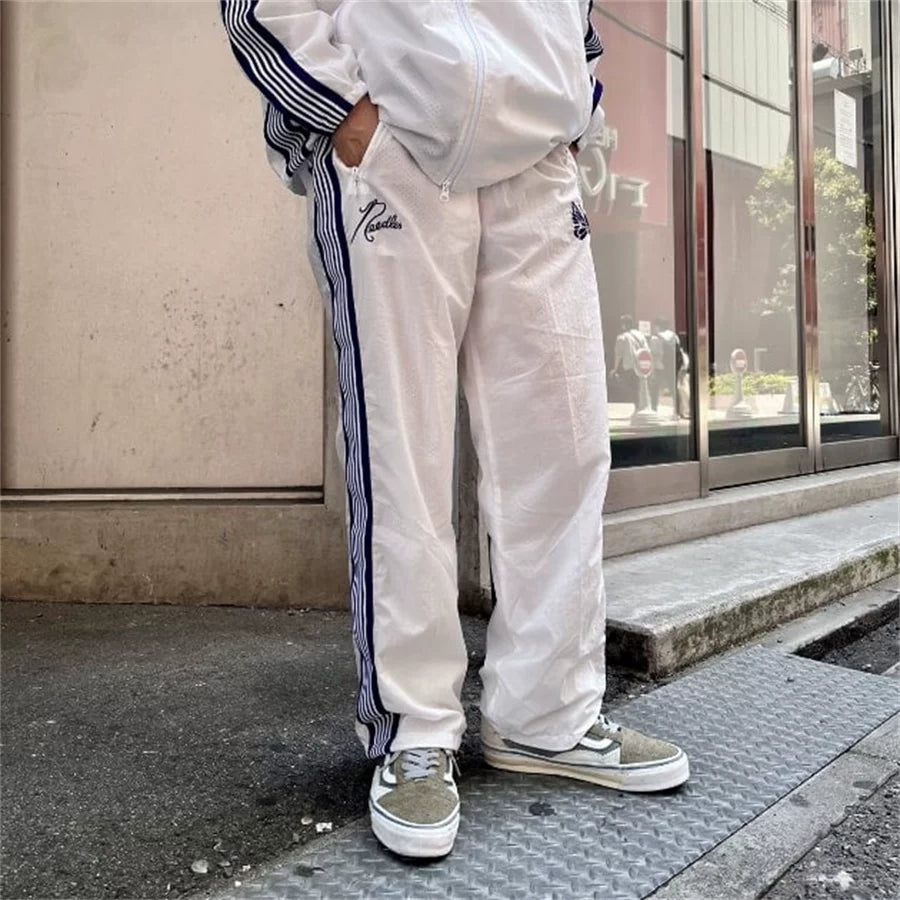 NEEDLES Butterfly Embroidery LOGO Striped Long Pants