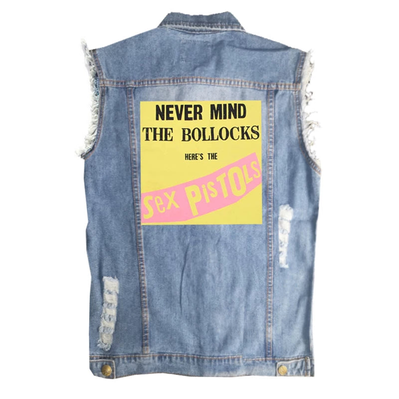 SEX PISTOLS sex pistol European and American men's street style vintage denim shirt vest sleeveless vest (2)