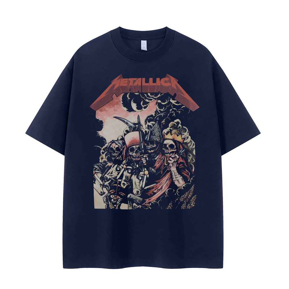 Metallica metal band retro American street vtg loose shoulder pure cotton round neck rock short sleeved T-shirt