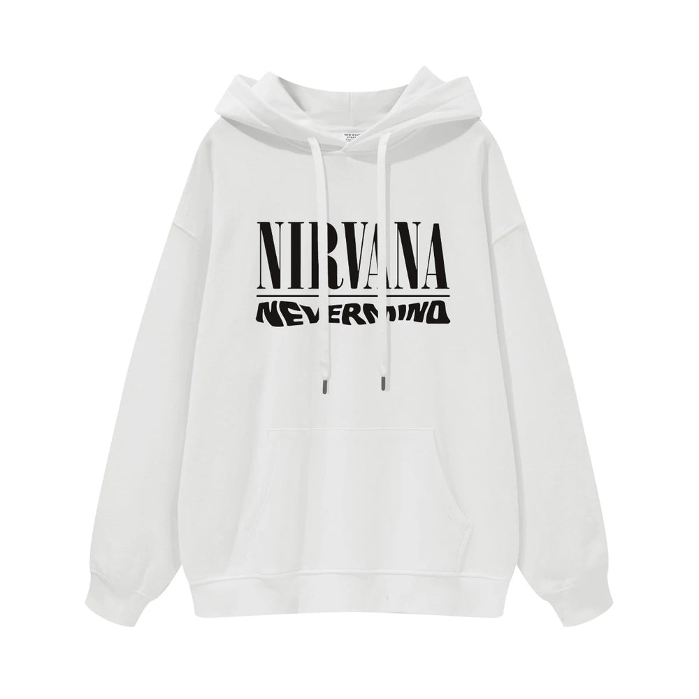 NIRVANA Nirvana Rock Band American Street Gun Flower Nirvana Black Gray White Pure Cotton Hooded Round Neck Sweatshirt (6)