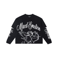 MIXED EMOTION Vintage Cupid Layered Long-Sleeve Tee (Black)