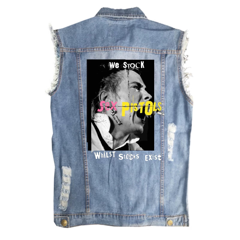 SEX PISTOLS sex pistol European and American men's street style vintage denim shirt vest sleeveless vest (2)