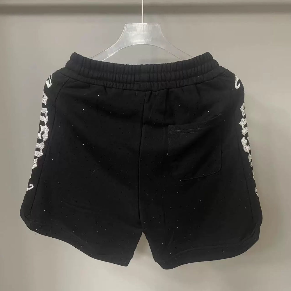 GODSPEED Embroidered Letters Full Diamond Casual Shorts