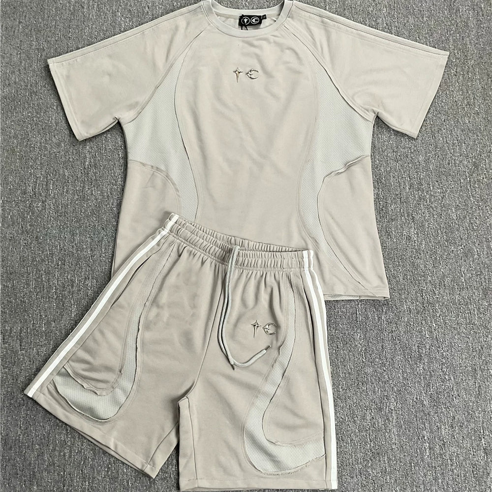 THUG CLUB Sports Function Style Stitching Short Sleeve Set