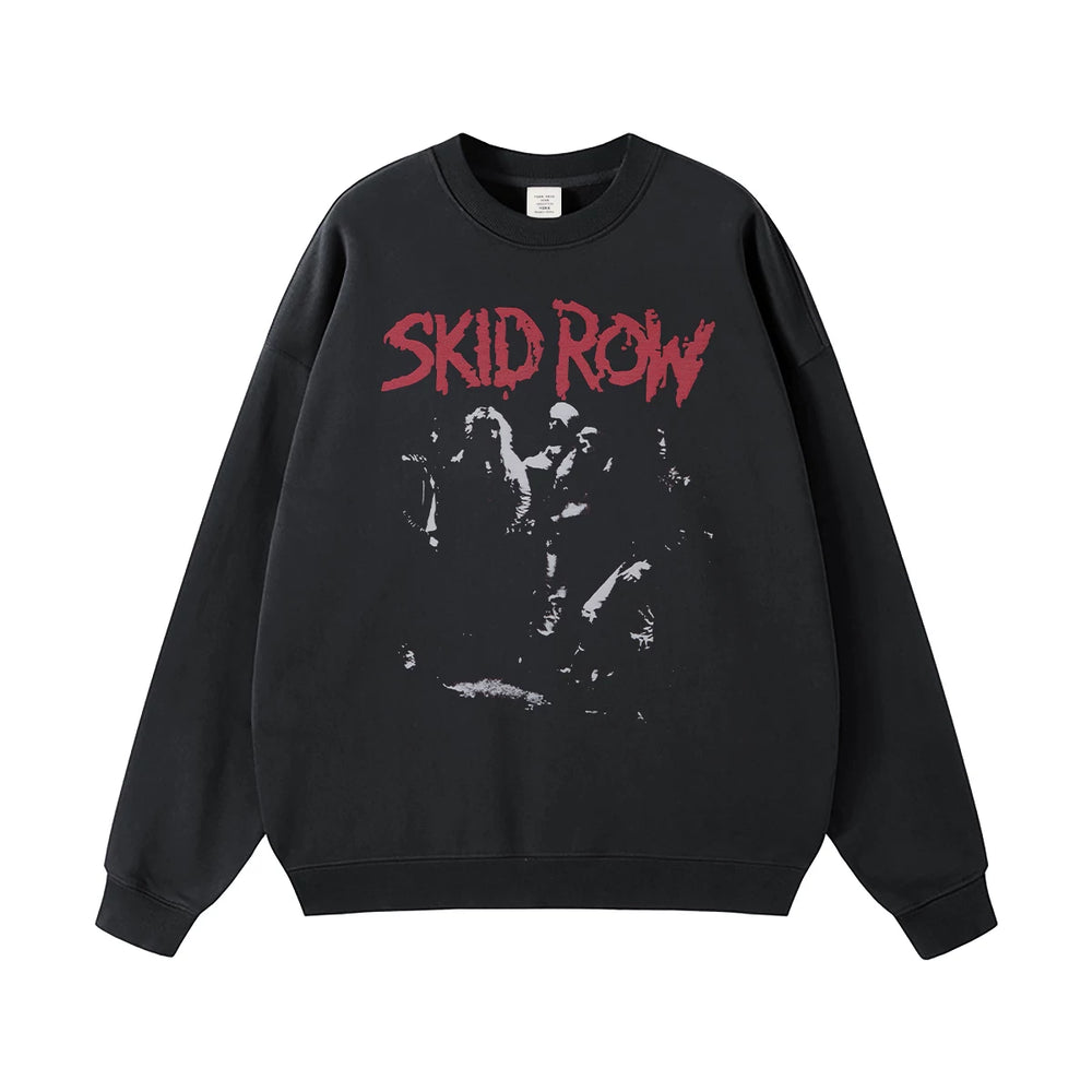 SKID ROW Poor Street Rock Band Gunslinger American Street Men's and Women's Black Grey Cotton Hooded Round Neck Hoodie