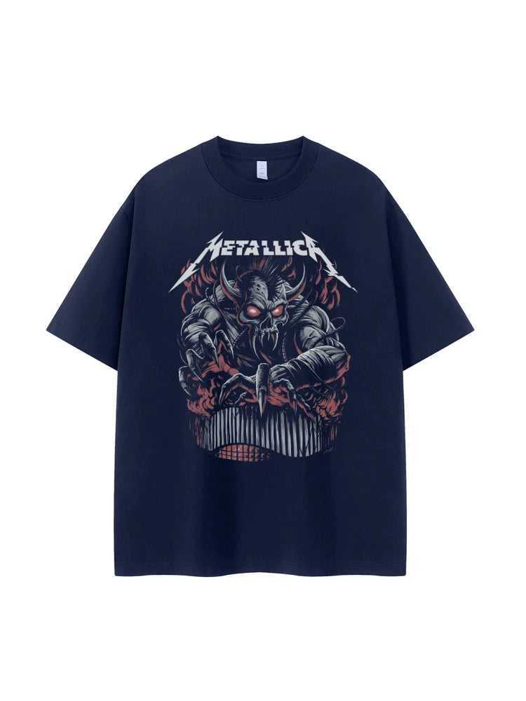 Metallica metal band retro American street vtg loose shoulder pure cotton round neck rock short sleeved T-shirt
