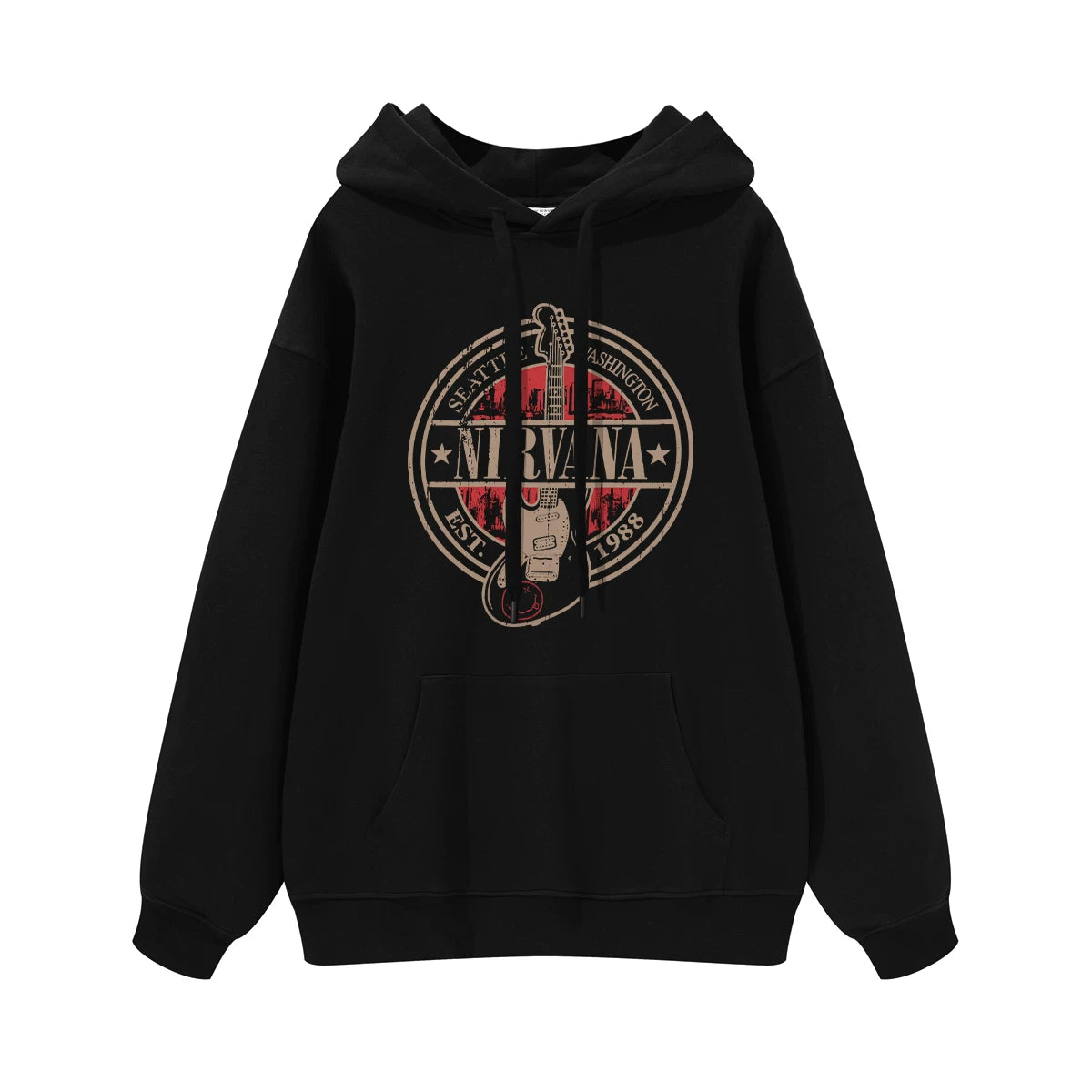 NIRVANA Nirvana Rock Band American Street Gun Flower Nirvana Black Gray White Pure Cotton Hooded Round Neck Sweatshirt (7)