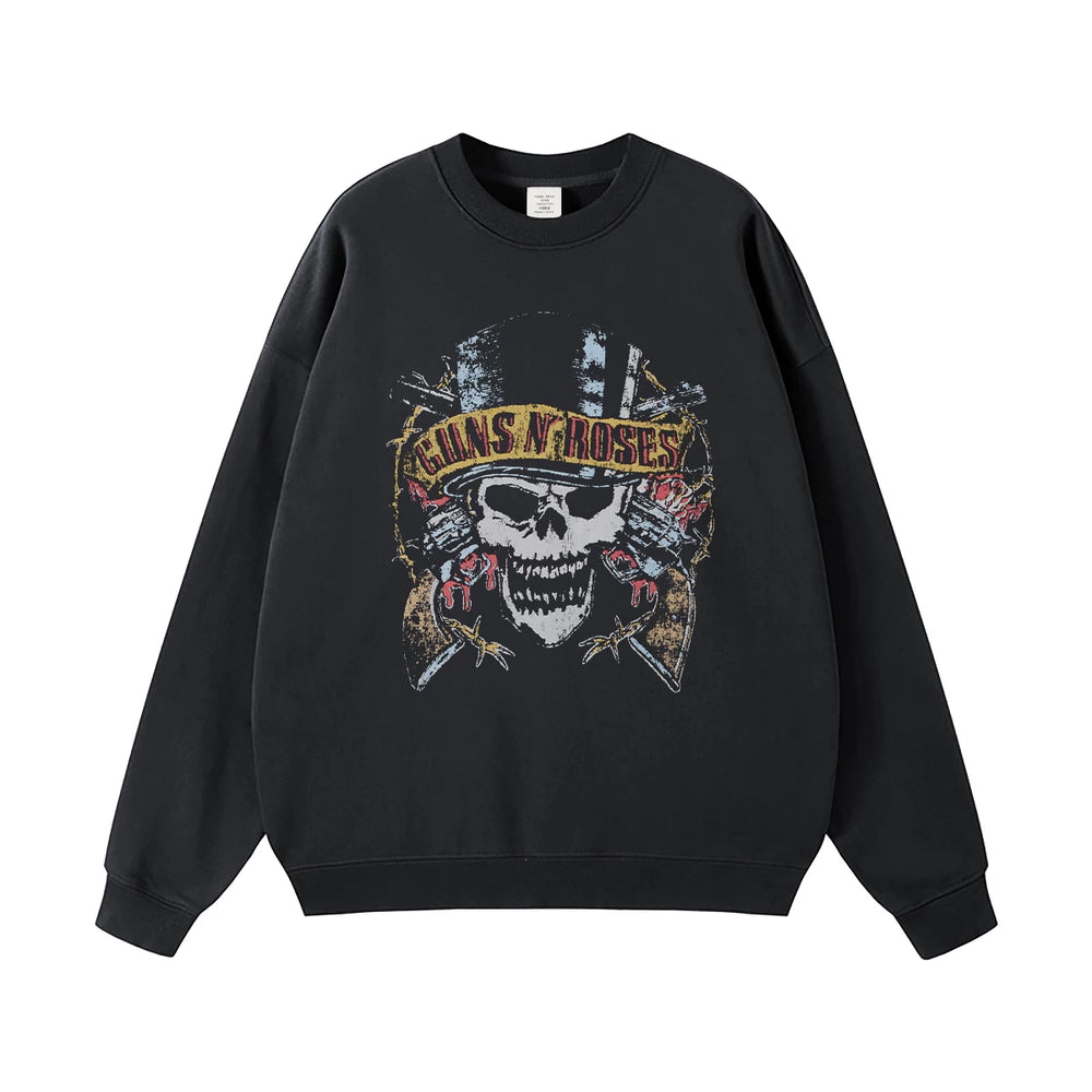 Guns n Roses Rock Band American Street Men's and Women's Black Grey White Cotton Hooded Round Neck Hoodie (2)