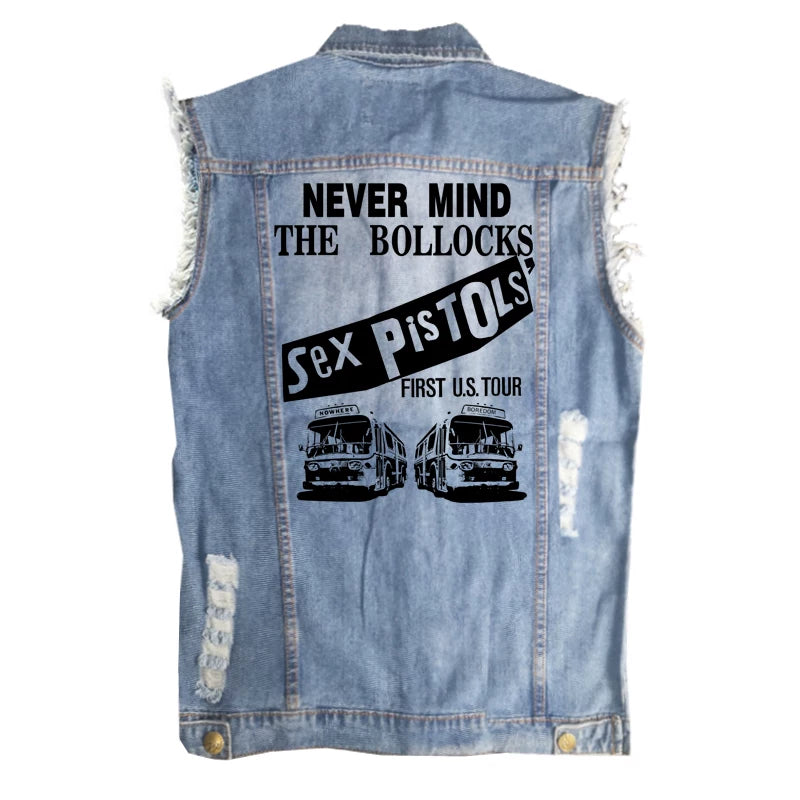 SEX PISTOLS sex pistol European and American men's street style vintage denim shirt vest sleeveless vest (2)