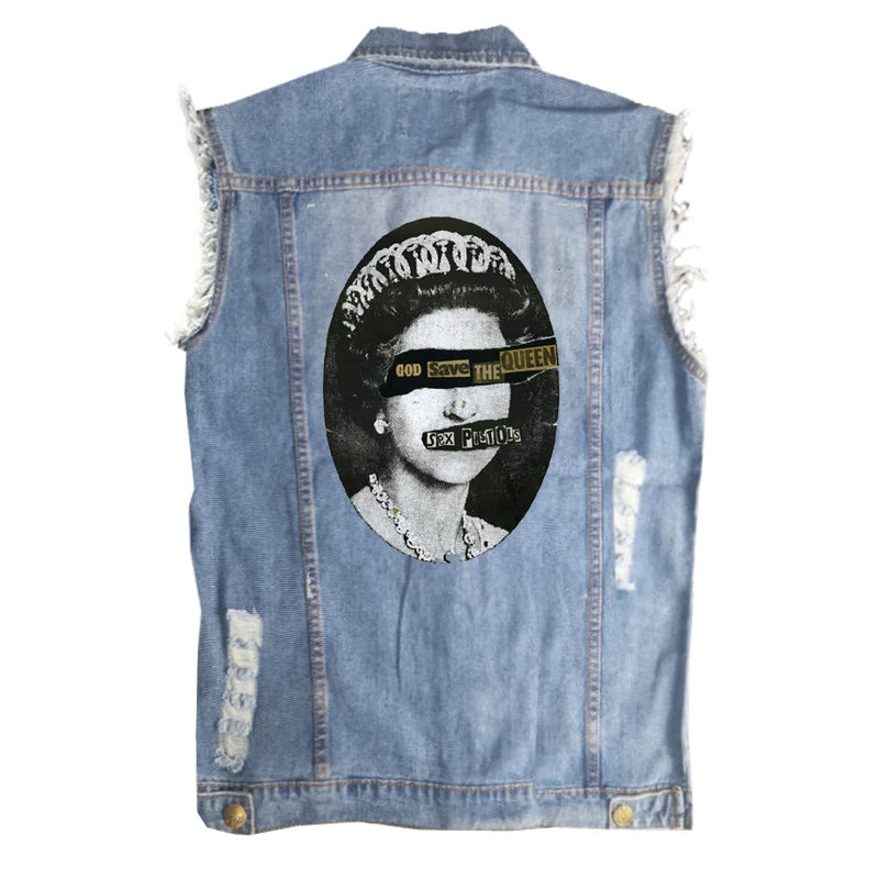 SEX PISTOLS sex pistol European and American men's street style vintage denim shirt vest sleeveless vest (2)