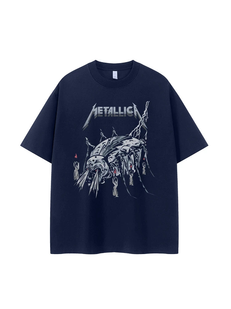 Metallica metal band retro American street dark niche design gray vtg rock short sleeved T-shirt
