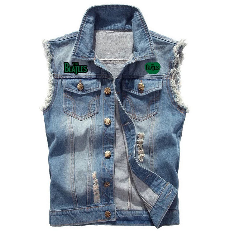 The Beatles, Lennon, retro rock, sleeveless denim vest, vest, vest, denim shirt (1)