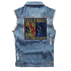 Guns N Roses sleeveless vest, punk style rock denim vest, pure cotton denim jacket (4)