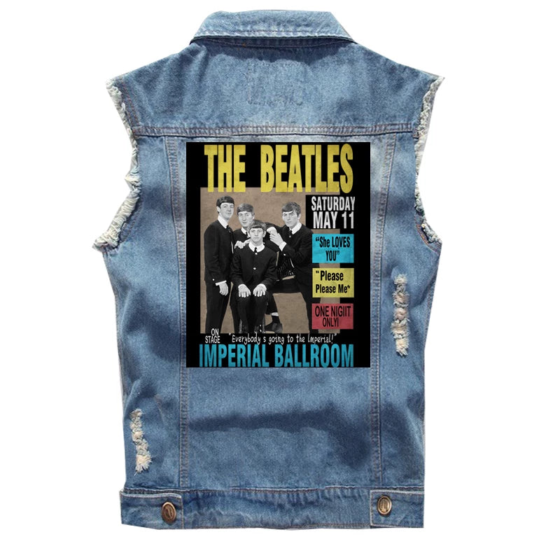 The Beatles, Lennon, retro rock, sleeveless denim vest, vest, vest, denim shirt (2)