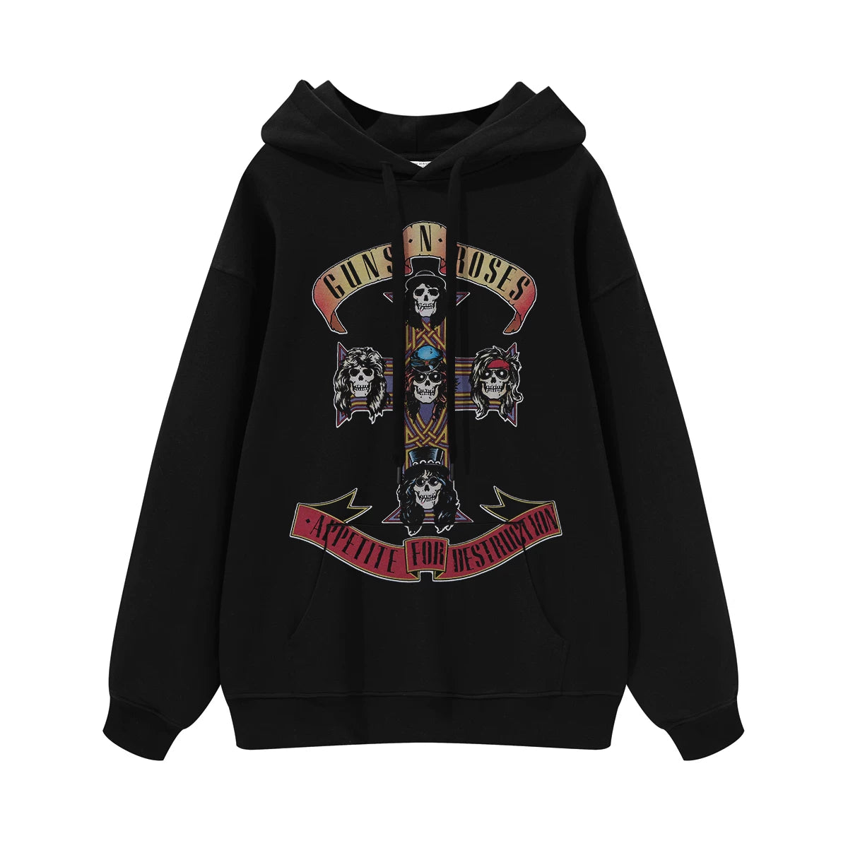 Guns n Roses Rock Band American Street Men's and Women's Black Grey White Cotton Hooded Round Neck Hoodie (3)