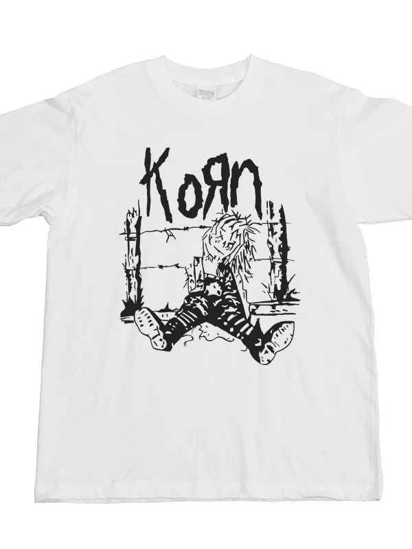 KORN Rock Band Metallica Gunsnroses Black White ACDC Black Cotton Short sleeved T-shirt