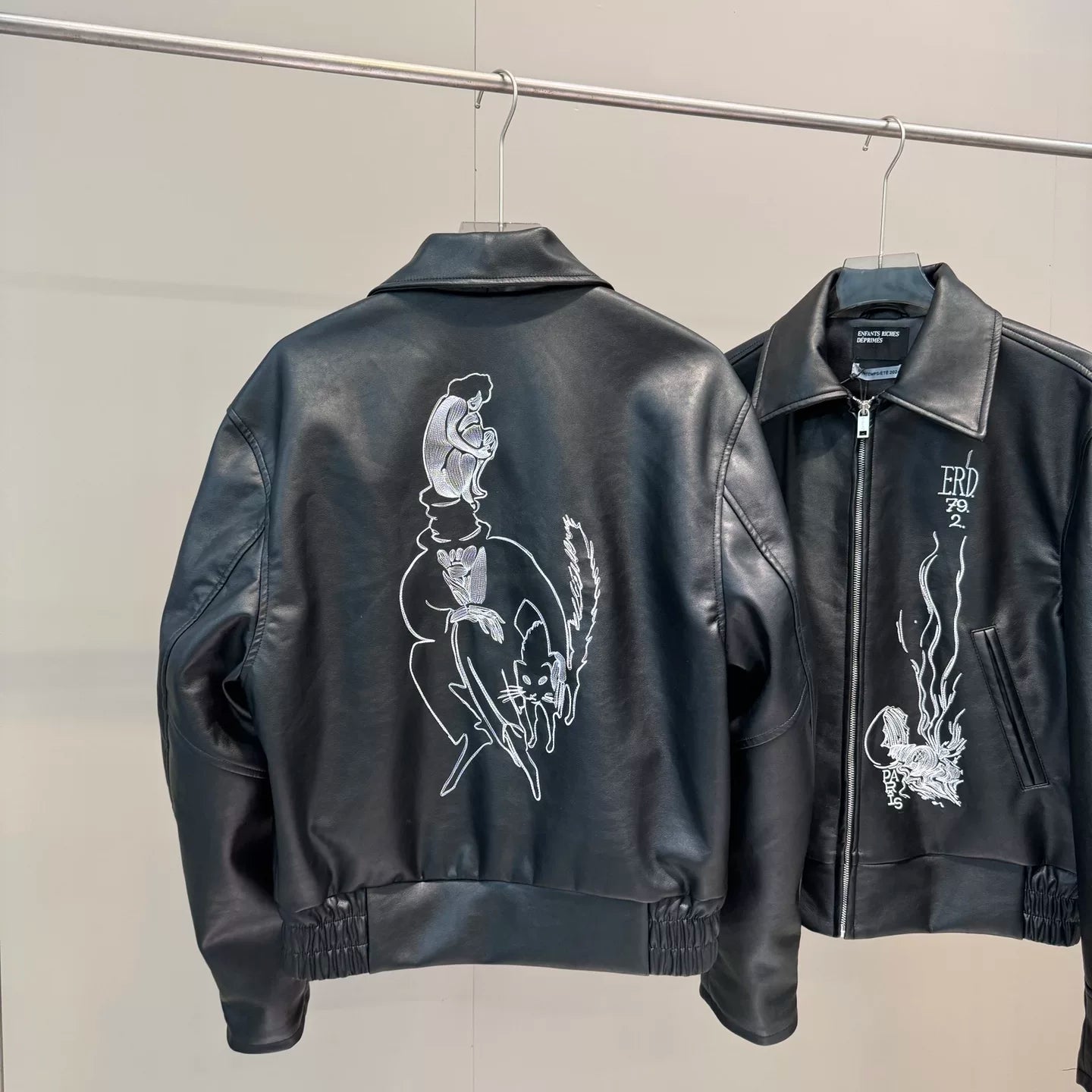 ERD mystery man embroidered PU leather jacket