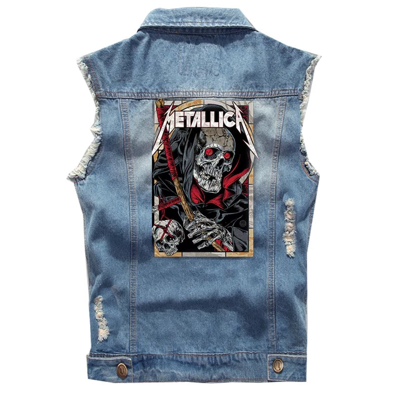 Guns N Roses sleeveless vest, punk style rock denim vest, pure cotton denim jacket (3)