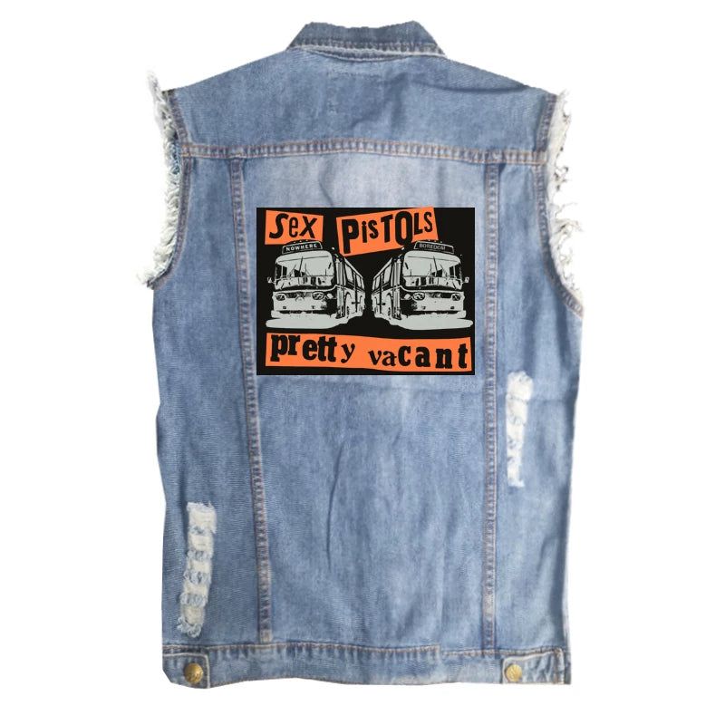 SEX PISTOLS sex pistol European and American men's street style vintage denim shirt vest sleeveless vest (3)