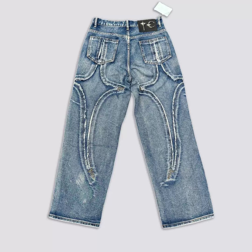 Thug Club Stiletto Pattern Embroidered Loose Denim Pants