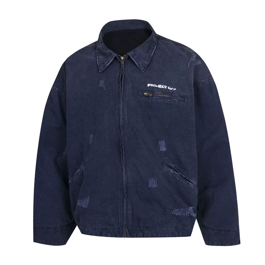 Project Washed Hand Cut Zip Denim Jacket